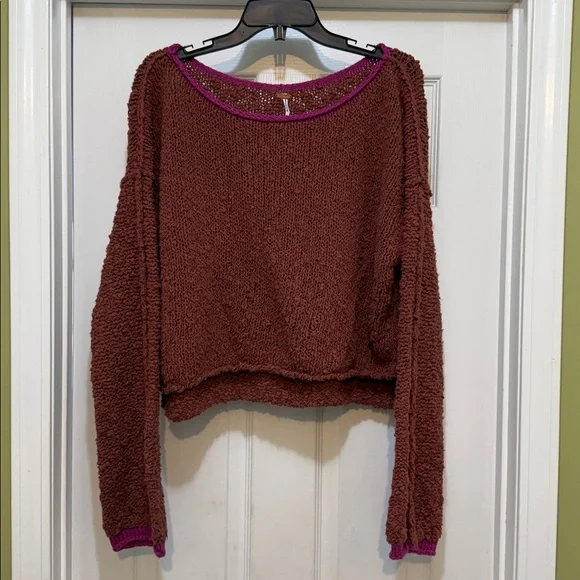 Free People Rosie Sweater Chutney Chunky Crop Pullover Drop Shoulder L - Picture 4 of 8